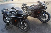 Yamaha R1 motorbikes wrapped in metallic blue with graphics by Totally Dynamic North London