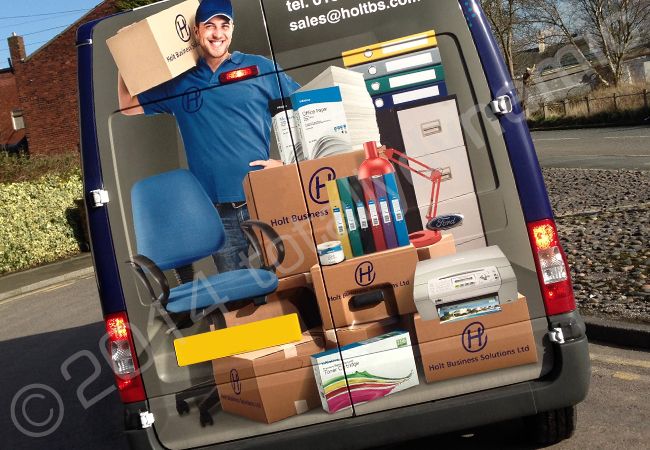 Ford Transit fully wrapped in a printed vinyl wrap design for Holt Business Solutions by Totally Dynamic Manchester