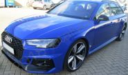 Audi RS4 fully wrapped in a gloss mid blue car wrap