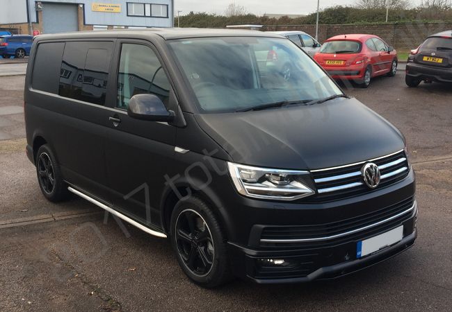 VW Transporter vinyl wrapped in a satin black van wrap
