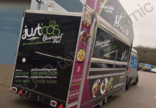 Catering Trailer fully vinyl wrapped for Just Cos Catering