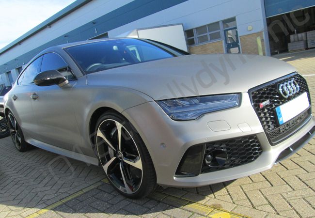 Audi RS7 wrapped in a brushed metallic silver car wrap
