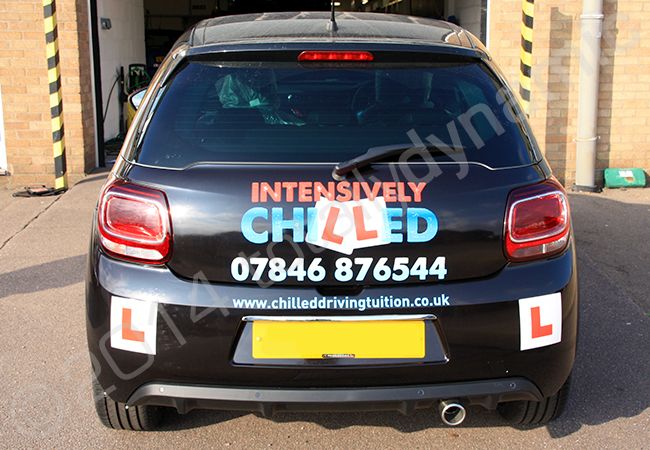 Citroen DS3 fully wrapped in a printed car wrap design for Intensively Chilled Driving Tuition by Totally Dynamic Norfolk