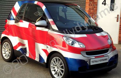 Smart Fortwo wrapped in printed Union Jack wrap by Totally Dynamic Lincoln