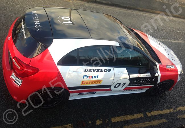 Mercedes A Class fully vinyl wrapped for Myrings in a printed vehicle wrap design by Totally Dynamic Manchester