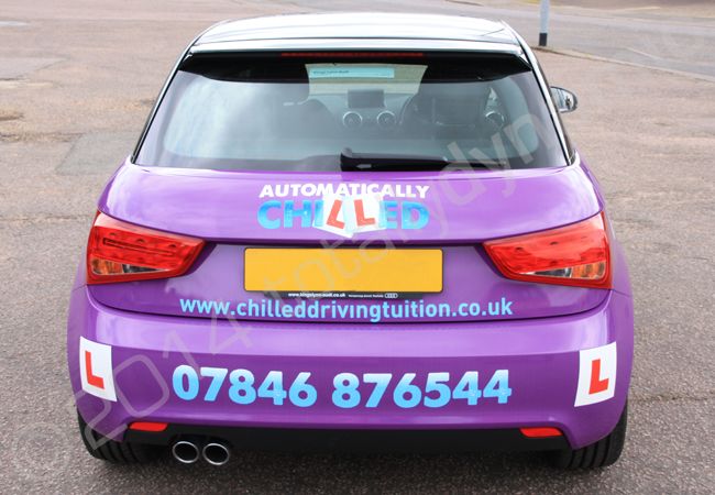 Audi A1 fully vinyl wrapped in a printed vehicle wrap for Chilled Driving Tuition by Totally Dynamic Norfolk