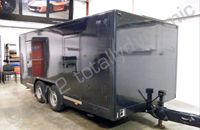 Large trailer fully vinyl wrapped in printed design by Totally Dynamic Leeds