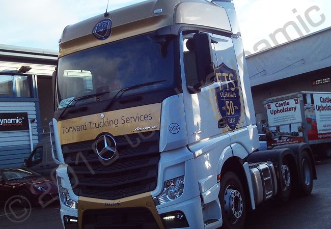 Mercedes Actros cab vinyl wrapped for Forward Truck Services