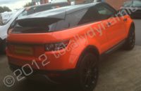 Range Rover Evoque wrapped in gloss orange vinyl by Totally Dynamic Lincolnshire