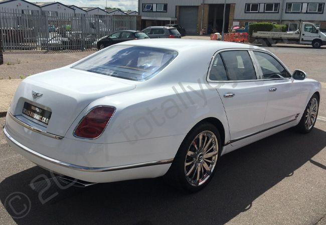 Bentley Mulsanne vinyl wrapped in a gloss white car wrap