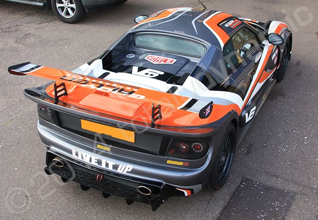 Noble M12 vinyl wrapped in a printed motorsport design by Totally Dynamic Norfolk