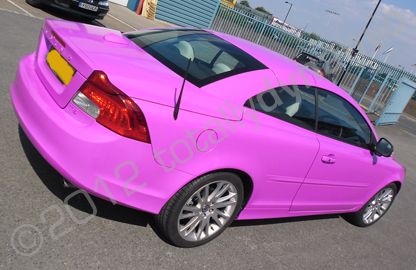 Volvo C70 fully wrapped in printed colour-matched purple by Totally Dynamic North London