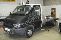 Ford Transit flatbed wrapped matt black plus graphics by Totally Dynamic Leicester