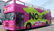 Double decker bus wrapped for No to AV by Totally Dynamic North London & Norfolk