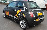 Fiat 500 fully wrapped in matt black with printed & cut graphics overlaid by Totally Dynamic North London