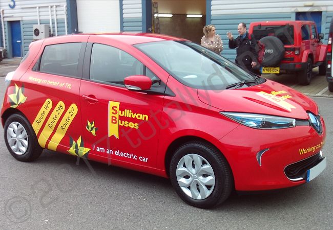 Renault Zoe fully vinyl wrapped for Sullivans Buses