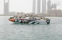 Superstock Powerboats vinyl wrapped for exhibition in the UAE by Totally Dynamic Southampton