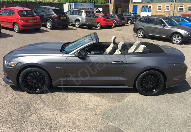 Ford Mustang vinyl wrapped in Matt Metallic Grey