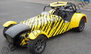 Caterham 7 wrapped in tiger stripe design by Totally Dynamic North London