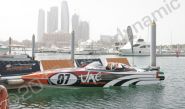 Superstock Powerboats vinyl wrapped for exhibition in the UAE by Totally Dynamic Southampton