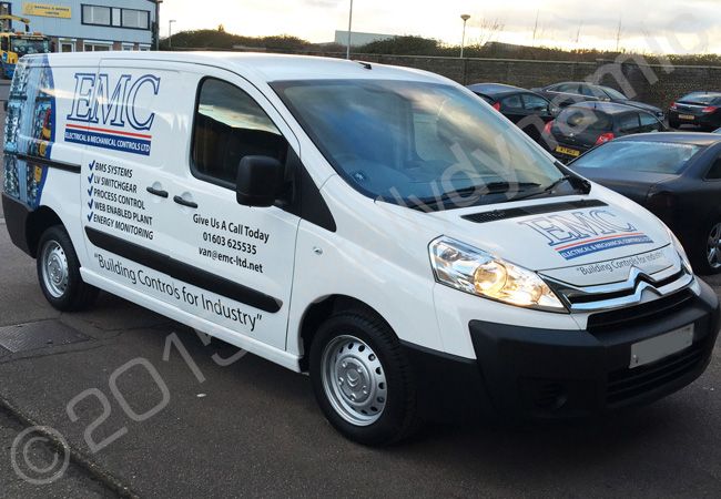 Citroen Dispatch part-wrapped for EMC in a printed vinyl vehicle wrap design by Totally Dynamic Norfolk