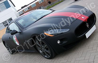 Maserati Granturismo wrapped matt black with matt red stripe by Totally Dynamic South London