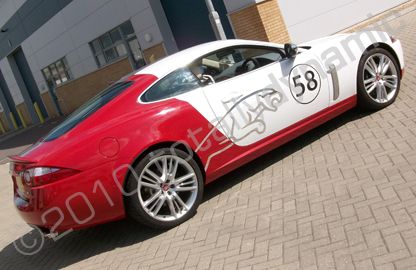 Jaguar XKR wrapped red and white plus graphics by Totally Dynamic South London