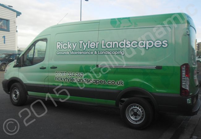 Ford Transit van fully wrapped for Ricky Tyler Landscapes in a printed vinyl vehicle wrap design by Totally Dynamic North London