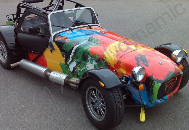 Caterham 7 fully vinyl wrapped in a printed car wrap design