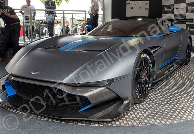 Aston Martin Vulcan fully vinyl wrapped by Totally Dynamic for Aston Martin in matt metallic grey with gloss blue vinyl accents