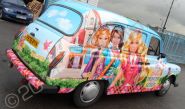 London taxi wrapped with printed Barbie design by Totally Dynamic North London