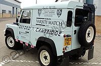 Land Rover Defender wrapped for Oxford and Cambridge rugby match by Totally Dynamic South London