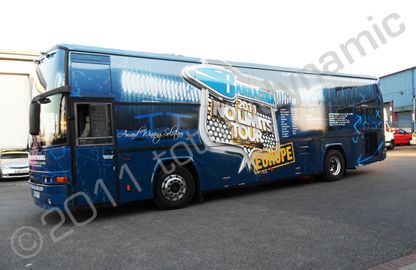 Tour Bus wrapped in a full colour printed design by Totally Dynamic North London