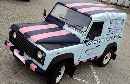 Land Rover Defender wrapped for Oxford and Cambridge rugby match by Totally Dynamic South London