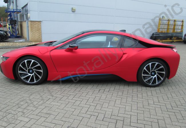 BMW i8 Fully vinyl wrapped in matt laminated red chrome