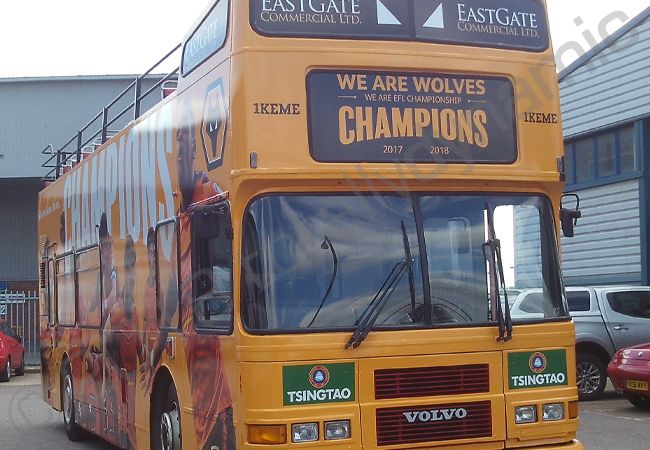Double Decker Buses fully wrapped for Wolves FC