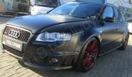 Audi RS4 fully wrapped in a satin black vinyl car wrap