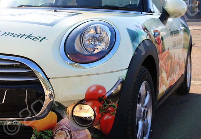 MINI Cooper fully vinyl wrapped in a promotional vehicle wrap for New Covent Garden Soup Company by Totally Dynamic Norfolk