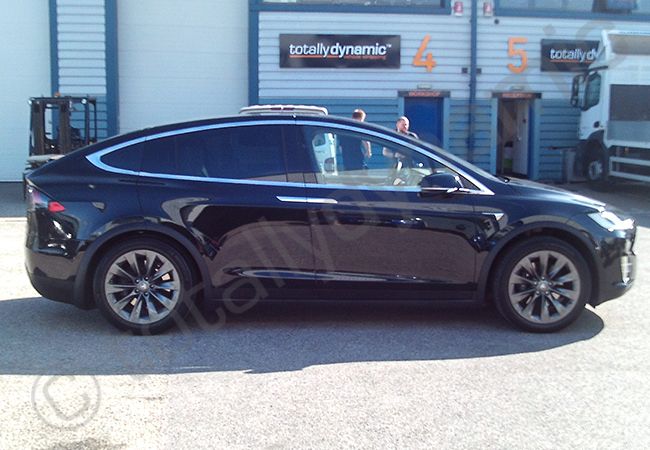 Tesla Model X fully wrapped in a matt aluminium grey car wrap