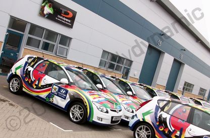 Fleet of Hyundai i20s wrapped for the World Cup 2010 by TD North London, South London, South Lancs, Central Scotland, Southampton & Norwich
