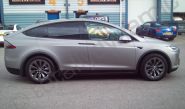 Tesla Model X fully wrapped in a matt aluminium grey car wrap