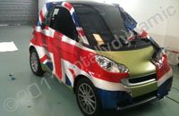 Smart Fortwo wrapped in printed Union Jack wrap by Totally Dynamic Lincoln
