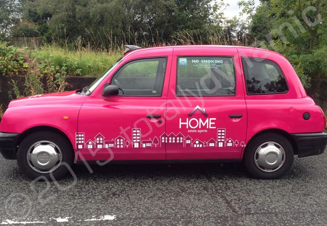 Taxi cabs vinyl wrapped for Home Estate Agents