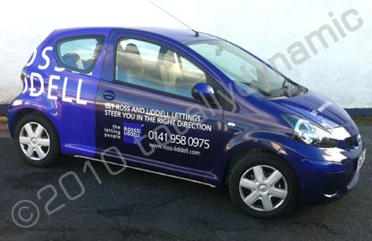 Toyota Aygo wrapped for Ross & Liddell by Totally Dynamic Central Scotland