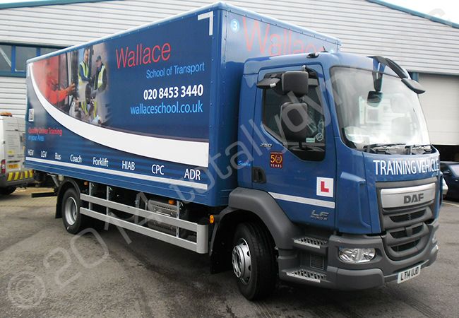 DAF lorry cab and box trailer fully vinyl wrapped in a printed lorry wrap design by Totally Dynamic North London