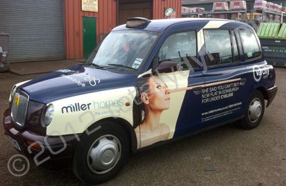 Taxi cab wrapped in printed design by Totally Dynamic Central Scotland