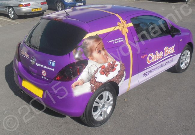 Vauxhall Corsa vinyl wrapped for Eggfree Cake Box