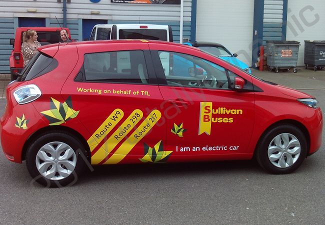 Renault Zoe fully vinyl wrapped for Sullivans Buses