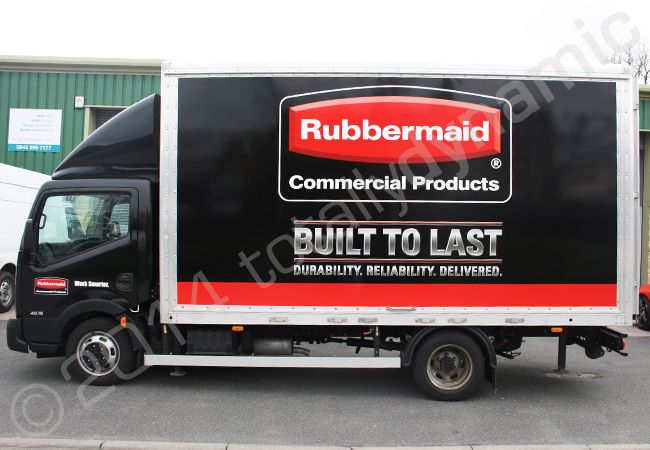 Nissan box van fully vinyl wrapped in a printed lorry wrap design by Totally Dynamic Leeds